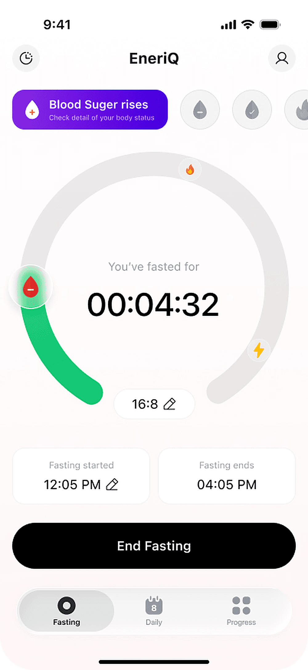 Diat's fasting timer showing the current stage