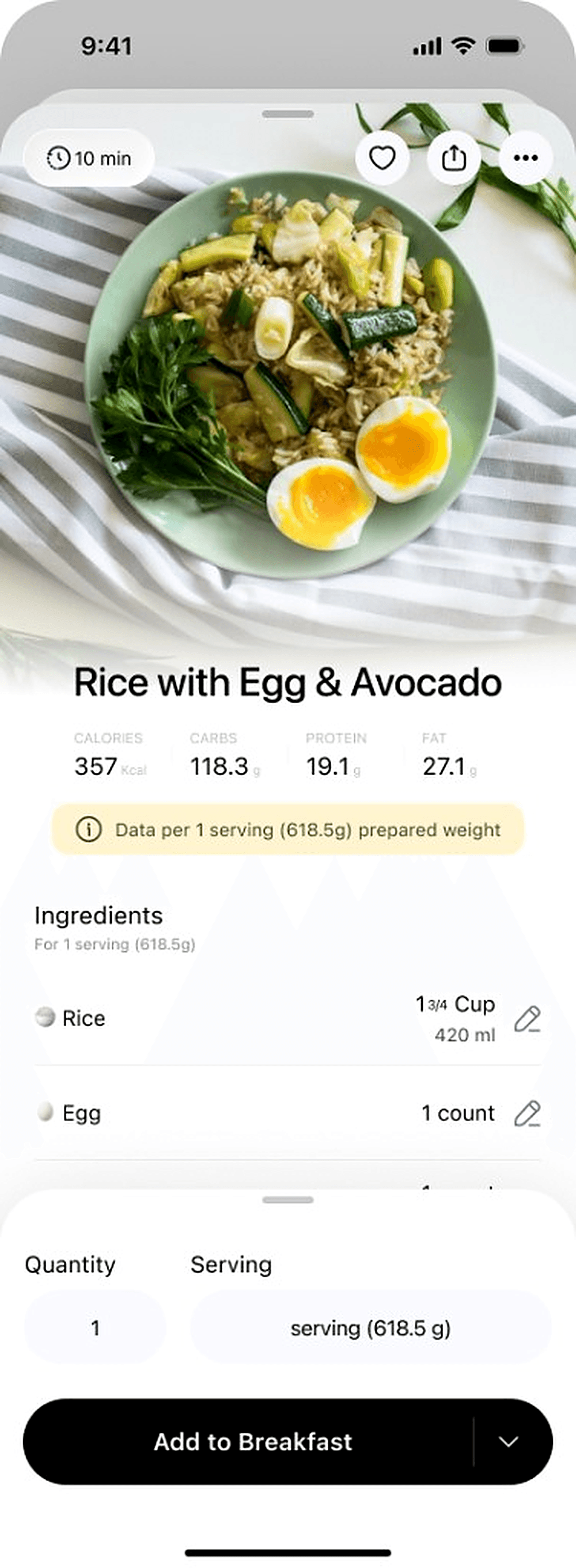 Recipe suggestions matched to remaining calories