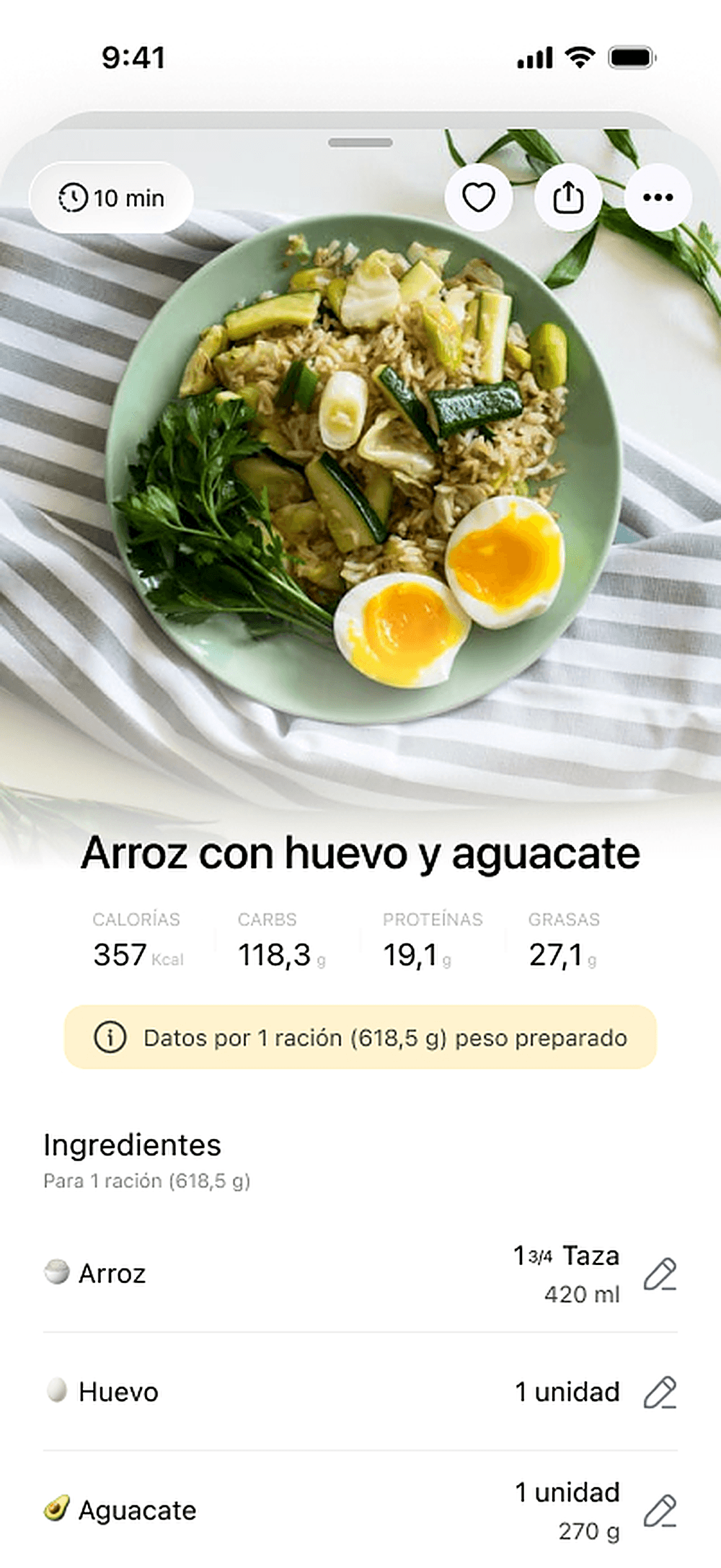 Sugerencias de recetas ajustadas a las calorías restantes