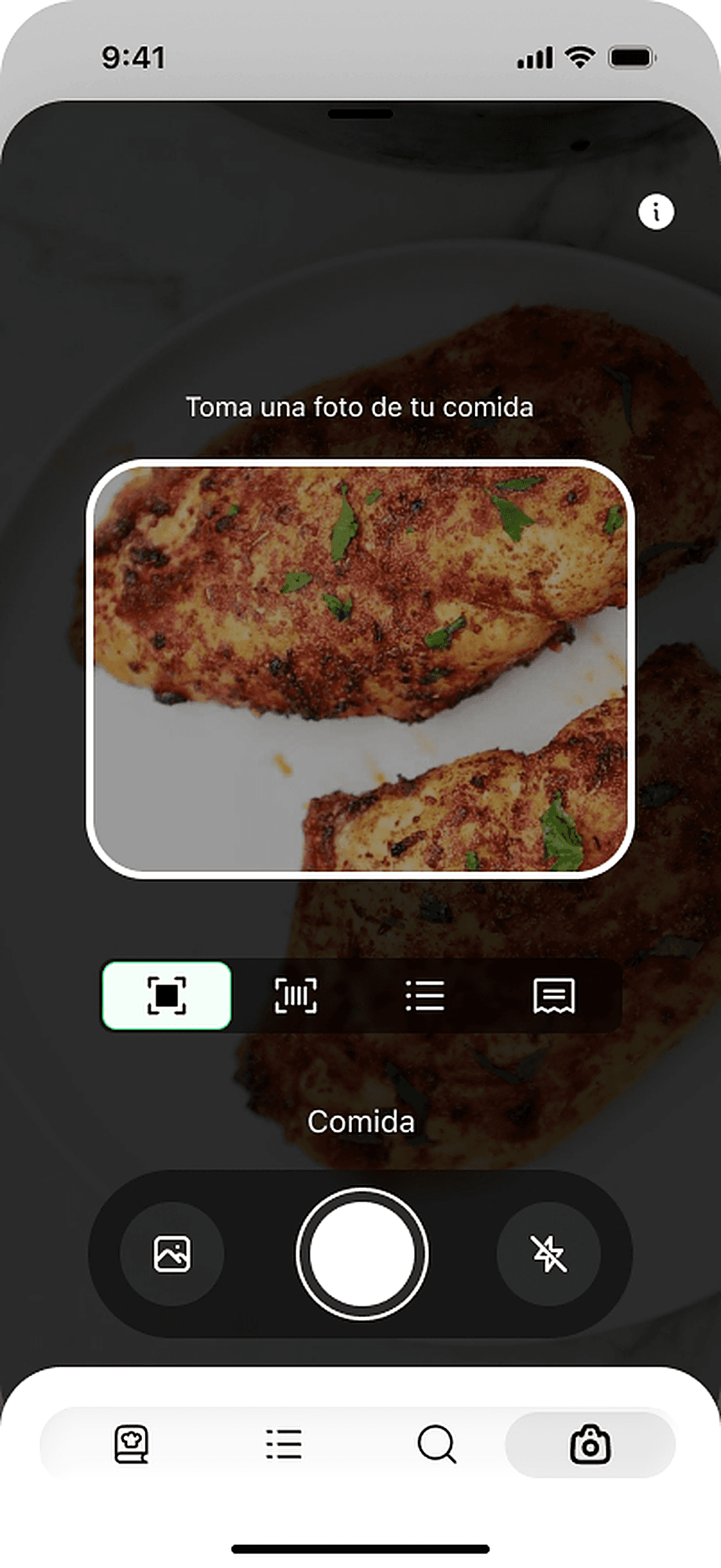 Diat escaneando una comida y mostrando calorías y macros