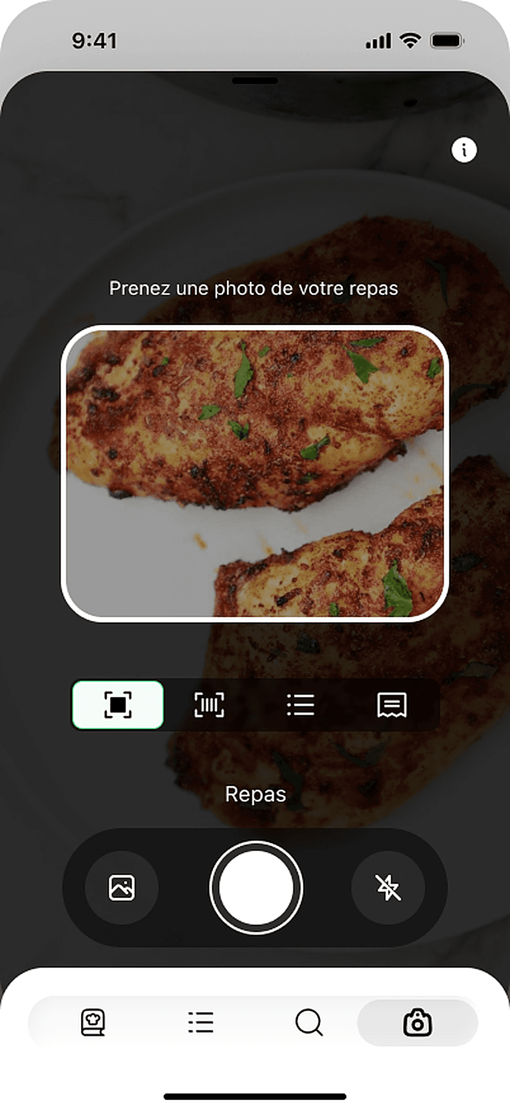 Diat scanne un repas et affiche les calories et les macros