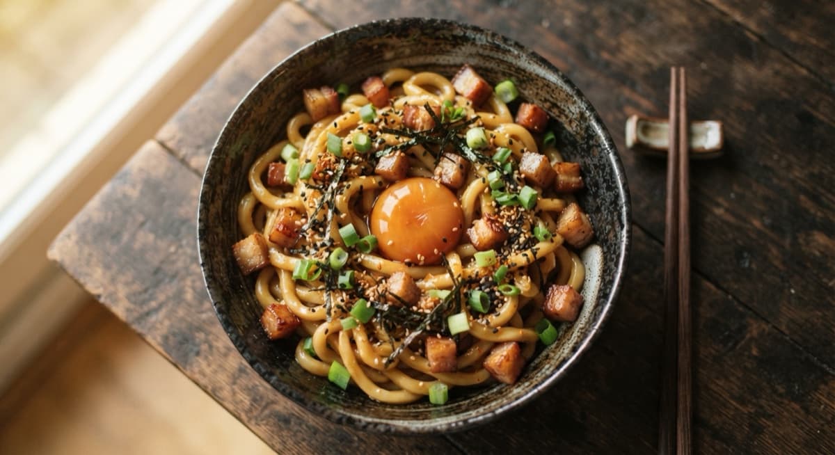 Miso Butter Udon with Soy-Cured Egg Yolk