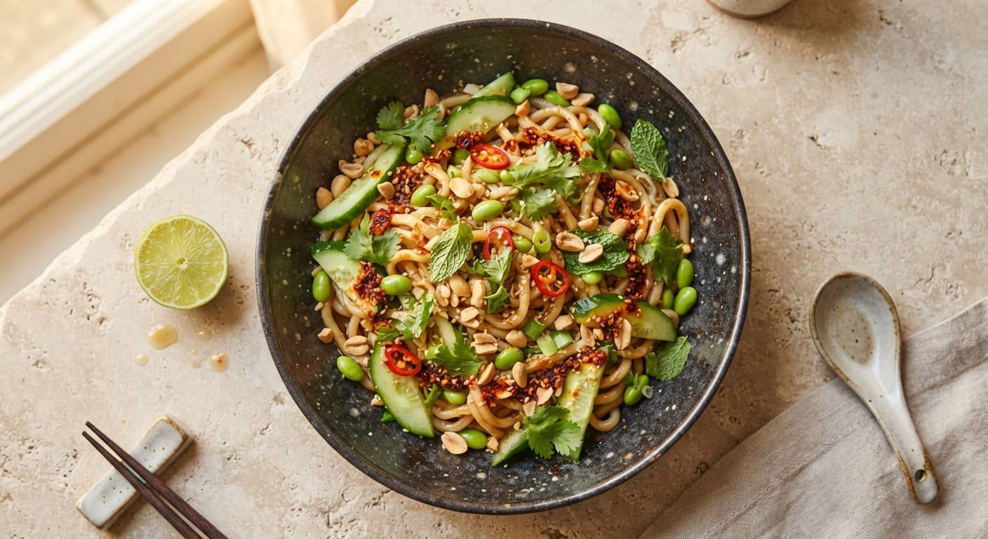Cold Udon and Cucumber Salad with Chilli Oil