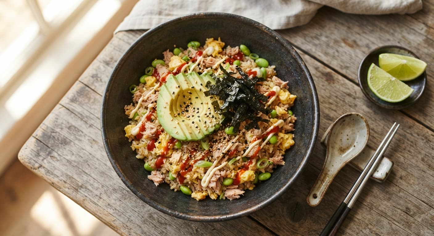 Tuna and Egg Fried Rice with Avocado