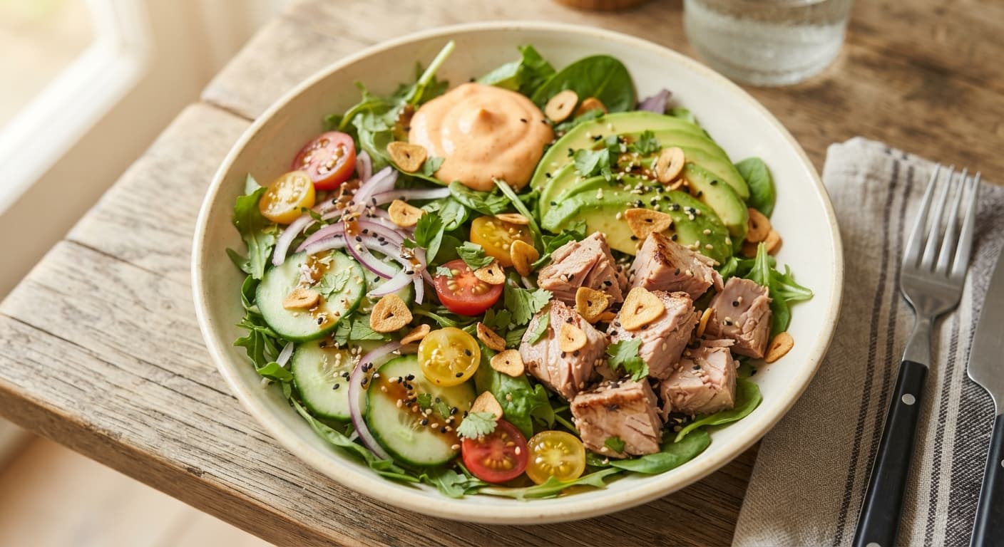 Tuna Salad with Spicy Mayo and Crispy Garlic