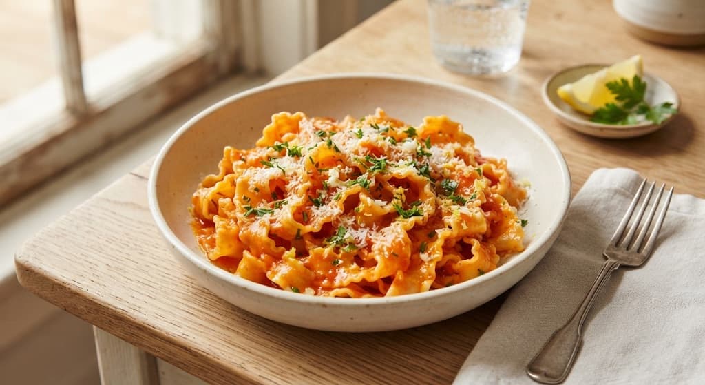 Tomato Butter Mafaldine with Gremolata