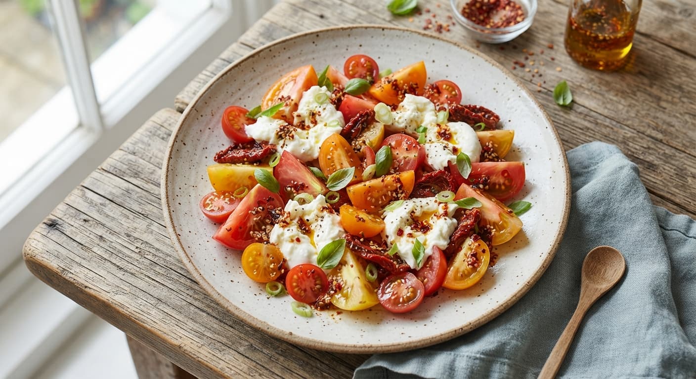 Triple Tomato Salad with Lemongrass and Sesame Saté
