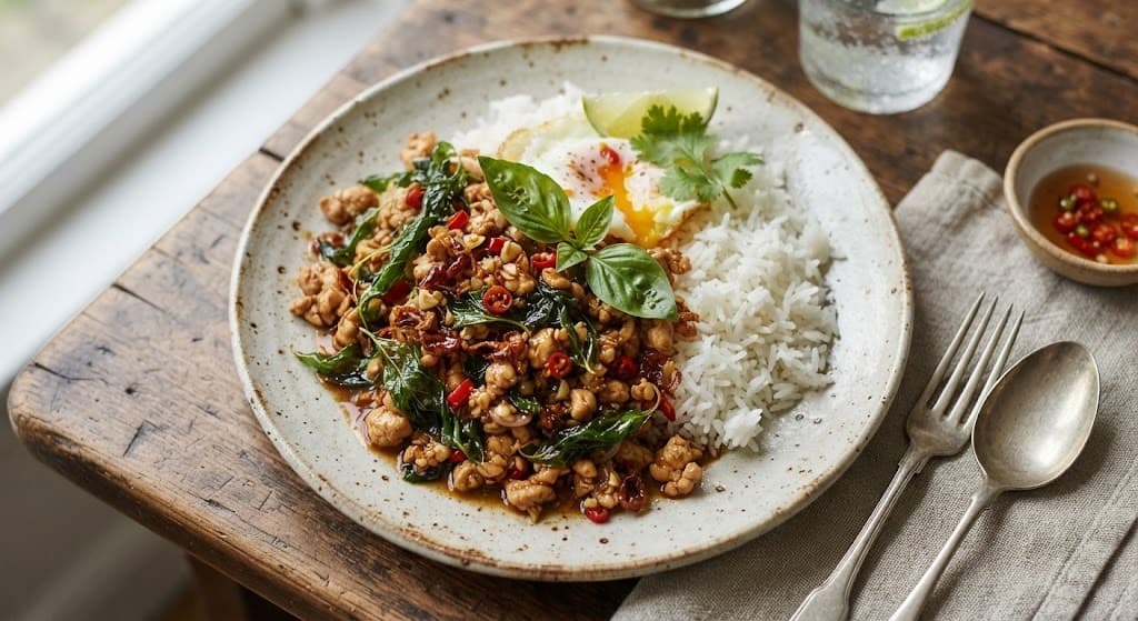 Thai Basil Chicken Mince with Basmati Rice