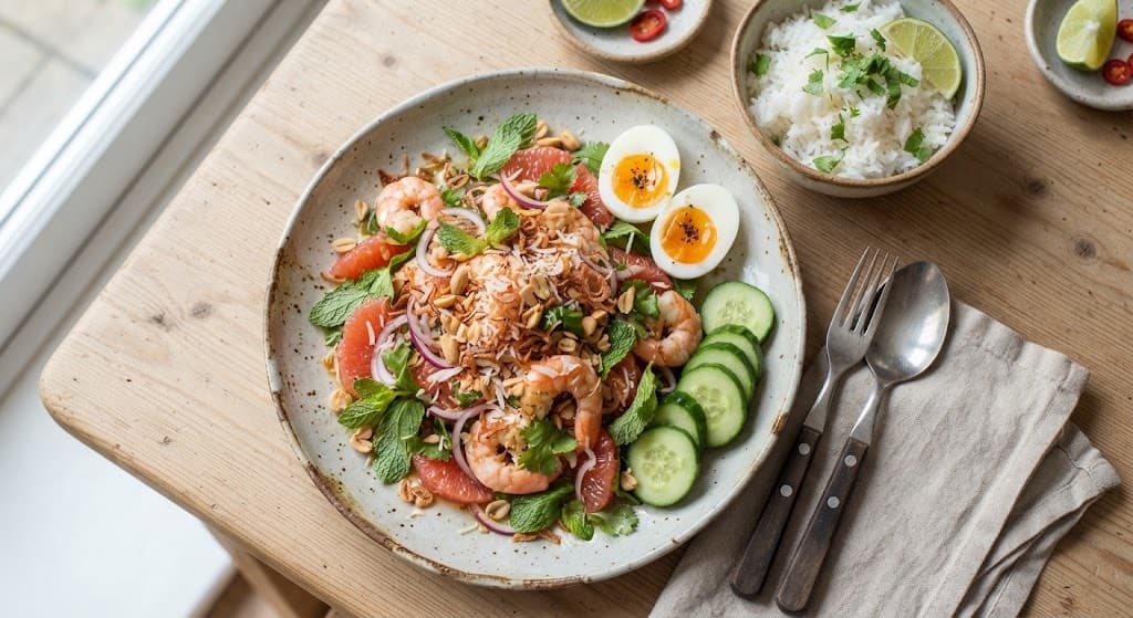 Thai Prawn and Grapefruit Salad with Toasted Coconut and Peanuts