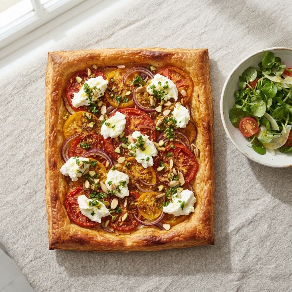 Tomato Tart With Whipped Feta & Peppery Watercress Salad