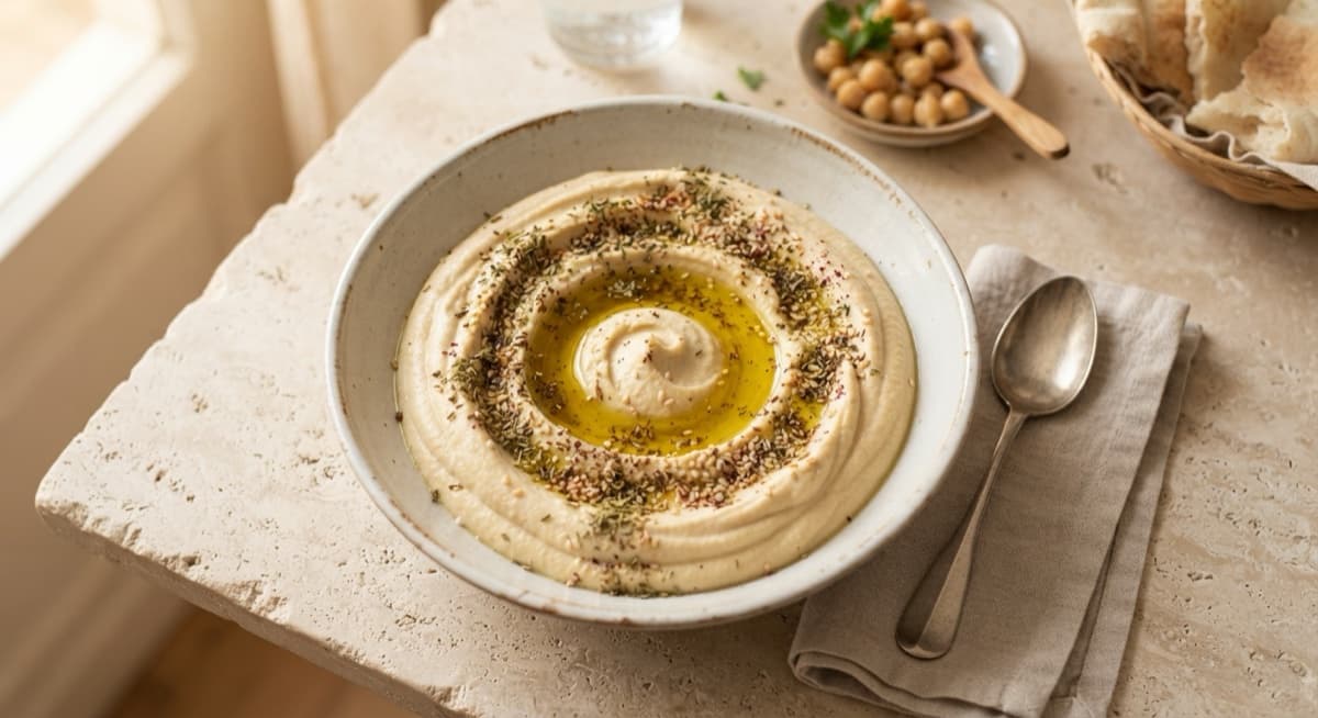 Silky Tahini Hummus with Za’atar