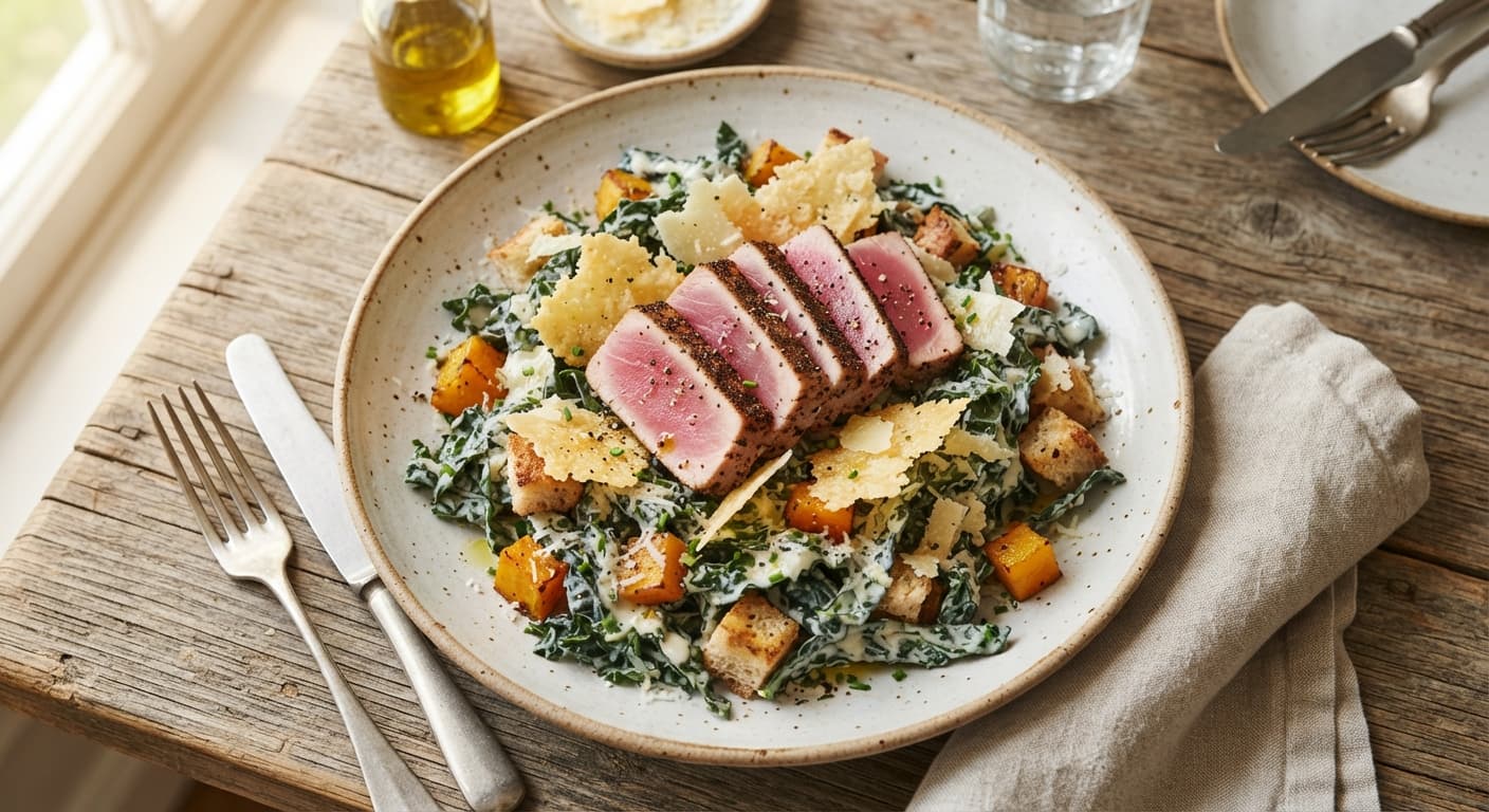 Seared Tuna Caesar with Roasted Butternut Squash