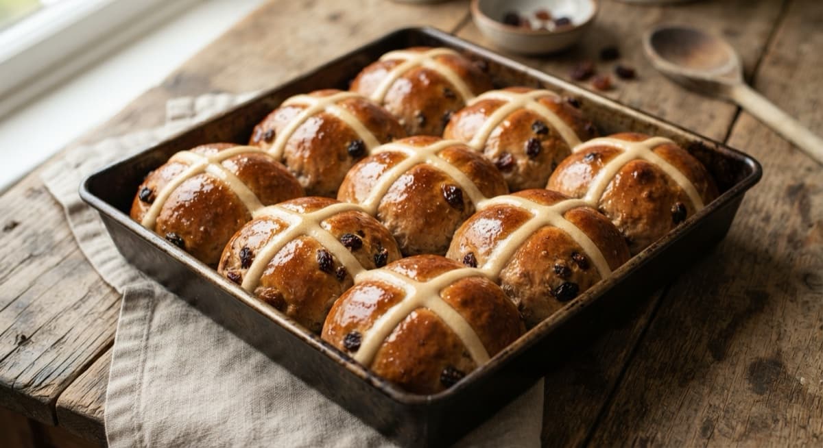 Spiced Tea-Soaked Hot Cross Buns