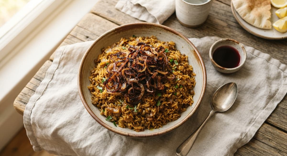 Lentil and Rice Pilaf with Caramelised Onions