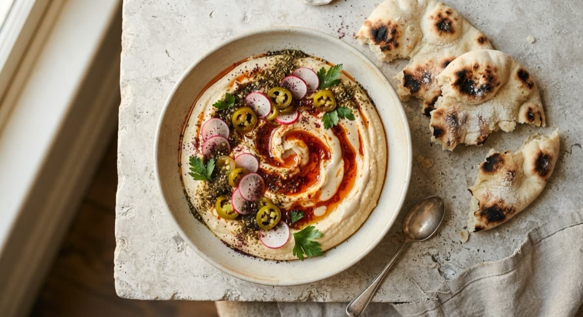 Warm Hummus Bowl with Za’atar Flatbreads