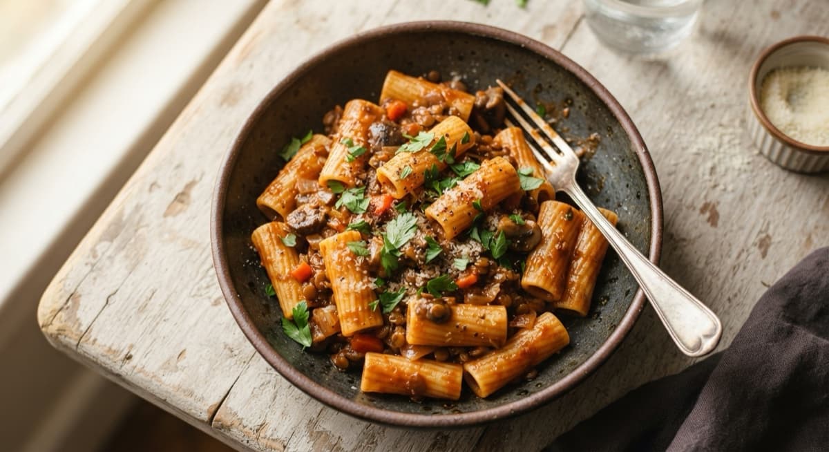 Mushroom and Lentil Ragu with Rose Harissa