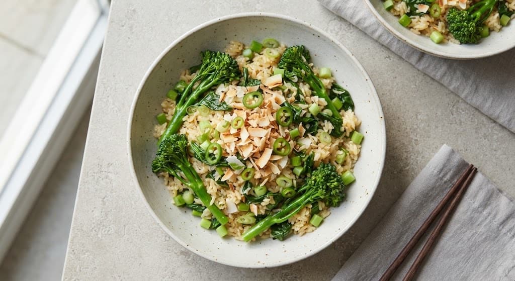 Coconut Fried Rice with Long-Stem Broccoli