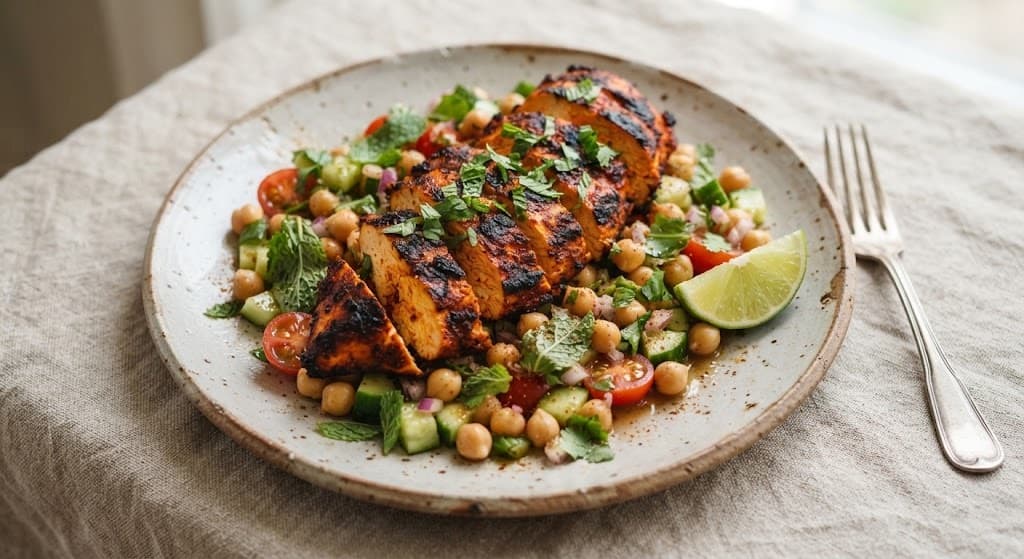 Grilled Tandoori Chicken with Tamarind Chickpea Salad
