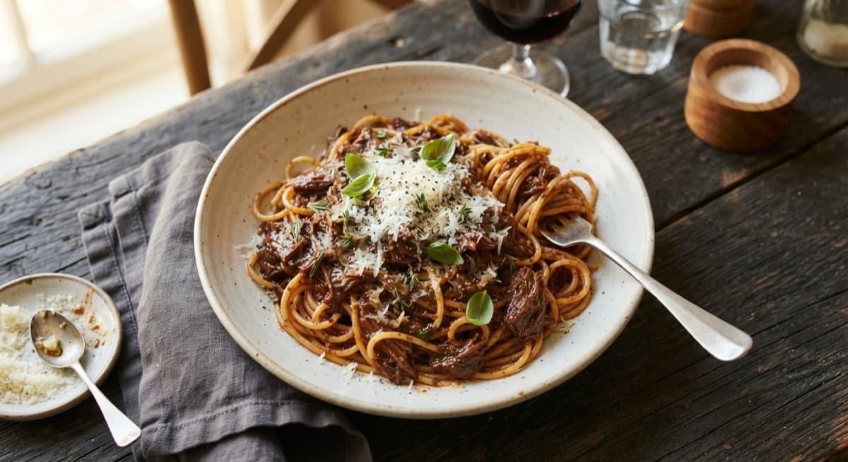 Slow-Oven Beef and Pancetta Ragu with Spaghetti