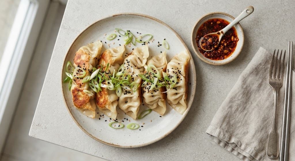 Pan-Fried Tofu and Mushroom Dumplings