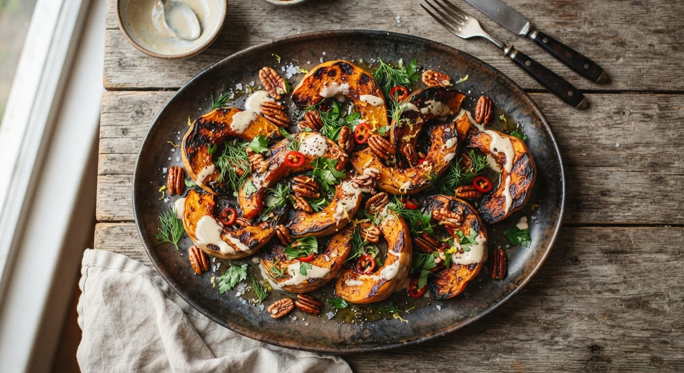 Twice-Roasted Pumpkin with Tahini and Maple Pecans