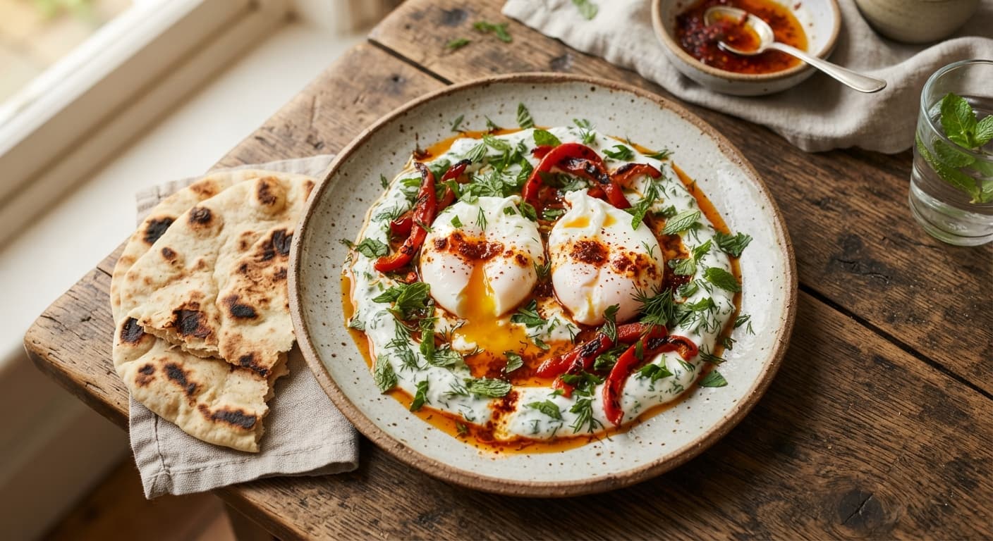 Turkish Eggs with Spiced Butter and Herby Yoghurt