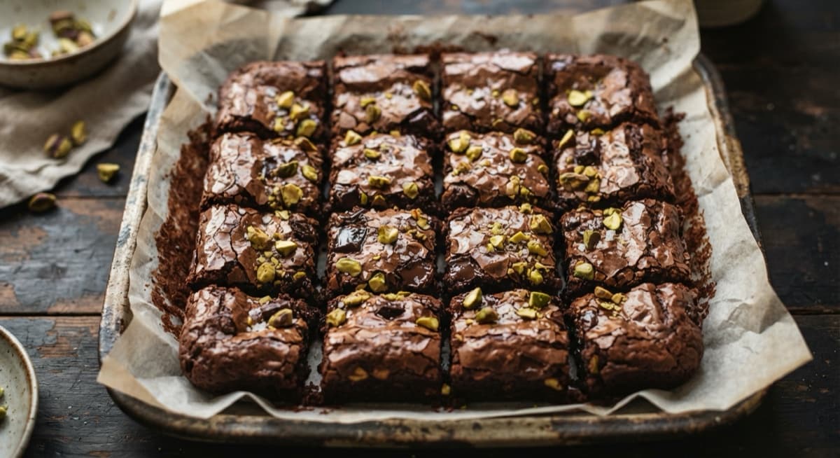 Fudgy Dark Chocolate and Pistachio Brownies