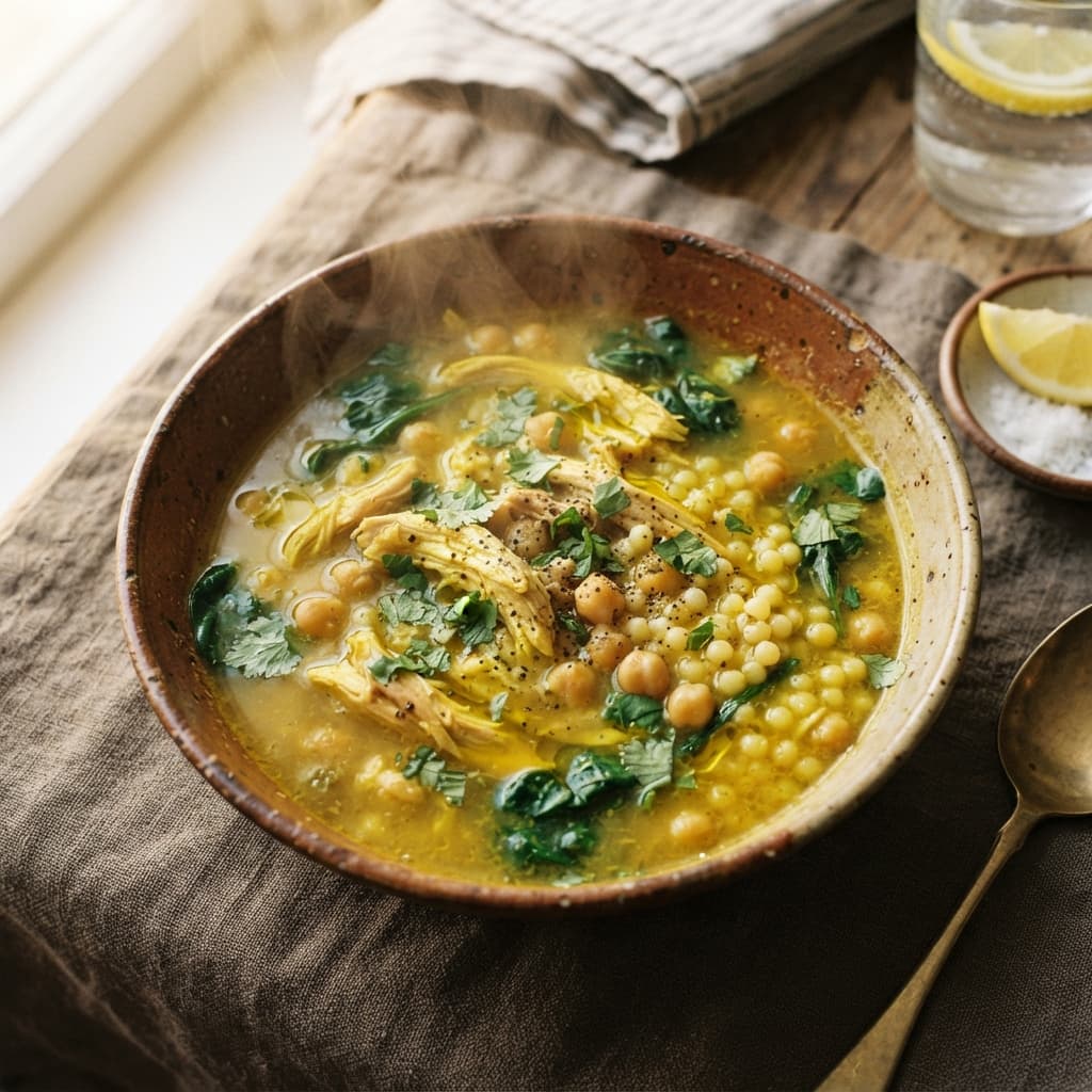 Turmeric Chicken and Giant Couscous Broth