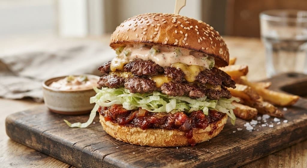 Double Smash Burger with Chorizo Chutney