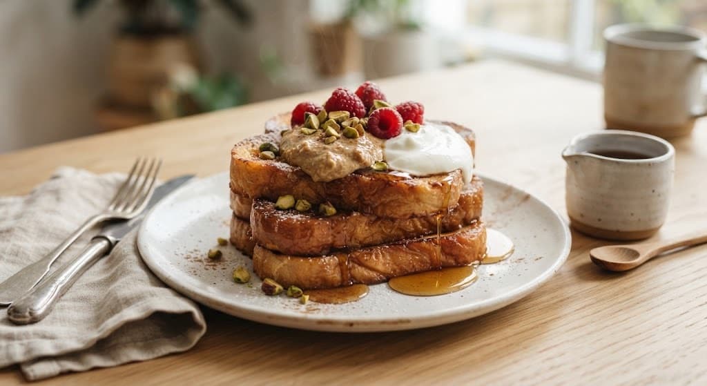 Vegan French Toast with Almond Butter and Raspberries