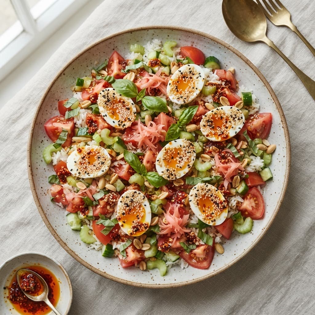 Tomato & Pickled Ginger Salad with Sesame Eggs