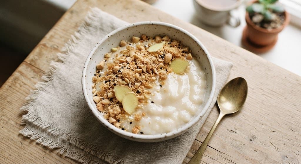 Thai Coconut Rice Pudding with Sesame Peanut Crumble