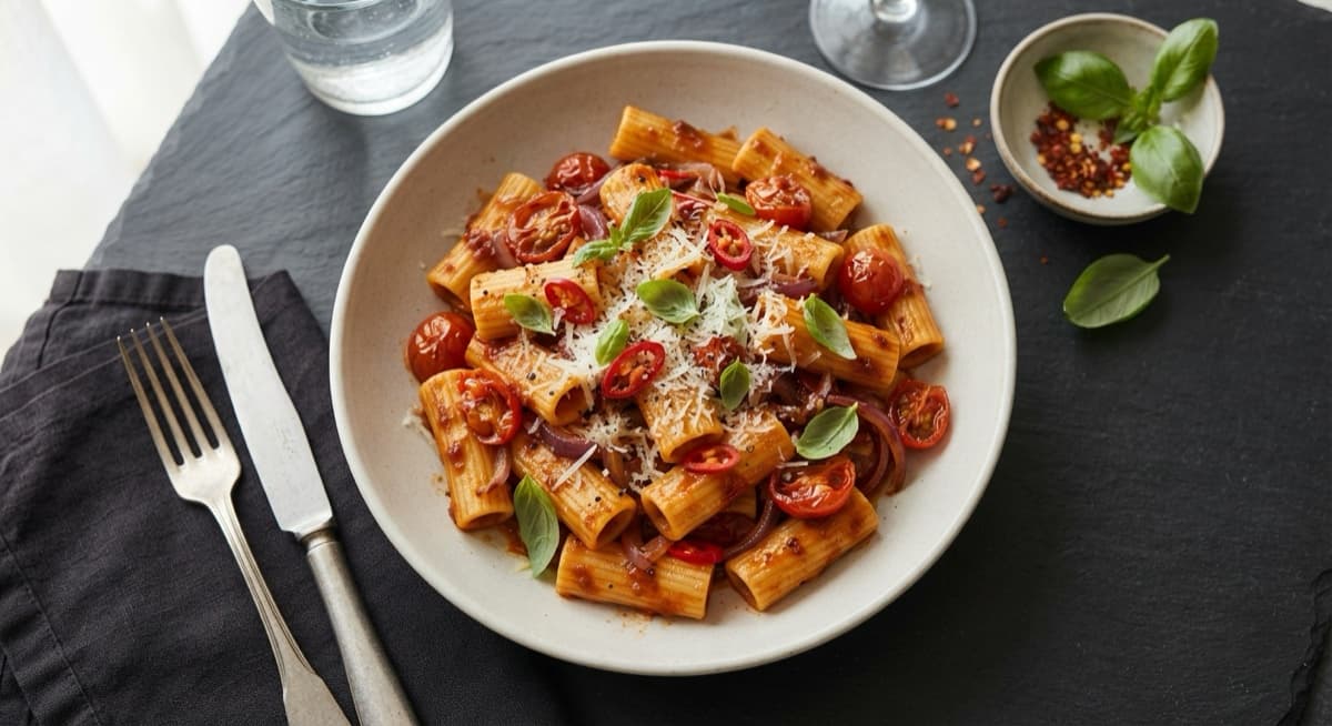 Spicy 'Nduja Rigatoni with Cherry Tomatoes