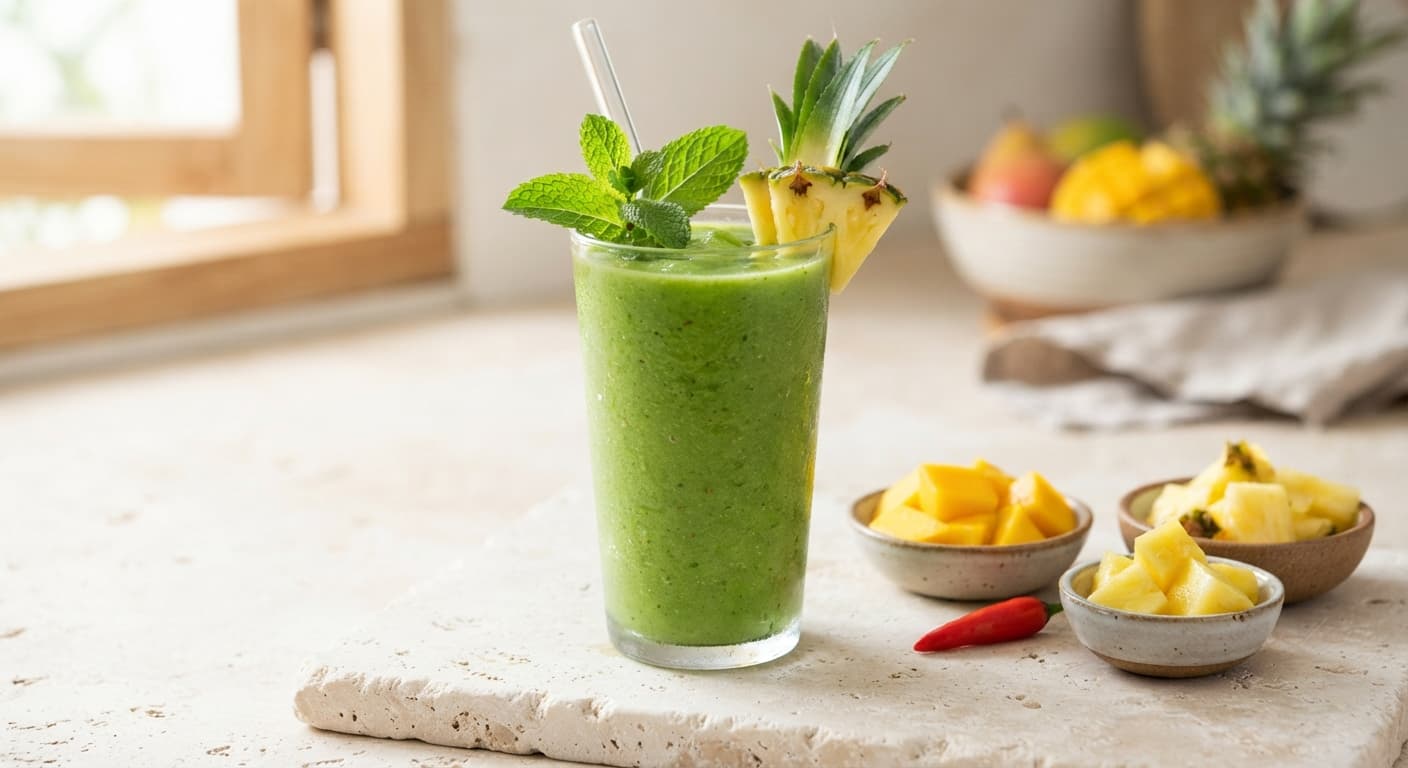 Tropical Green Smoothie with Ginger and Chilli