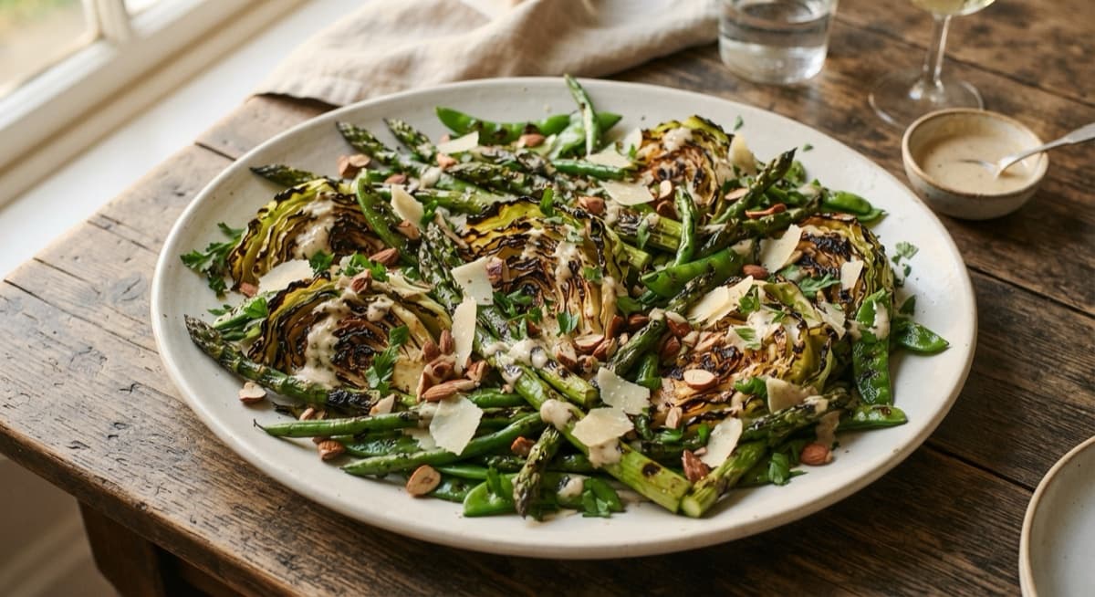 Charred Greens Platter with Anchovy Dressing