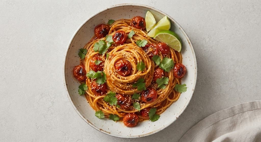 Red Curry Spaghetti with Roasted Cherry Tomatoes