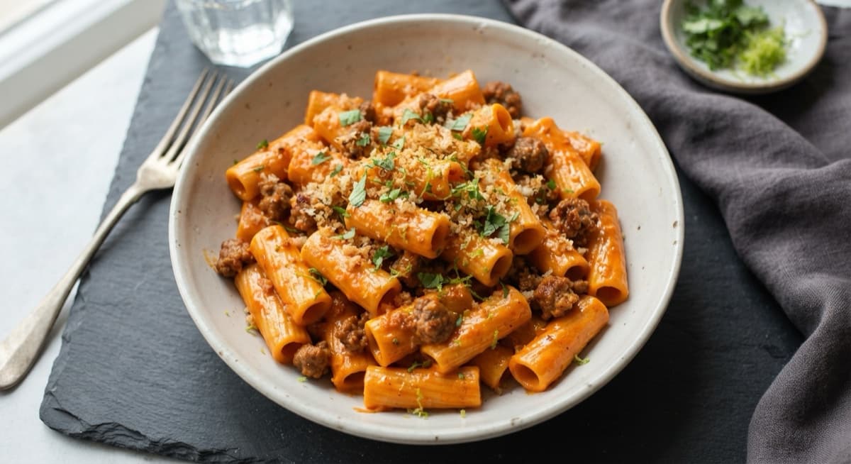 Gochujang Rigatoni with Plant-Based Sausage