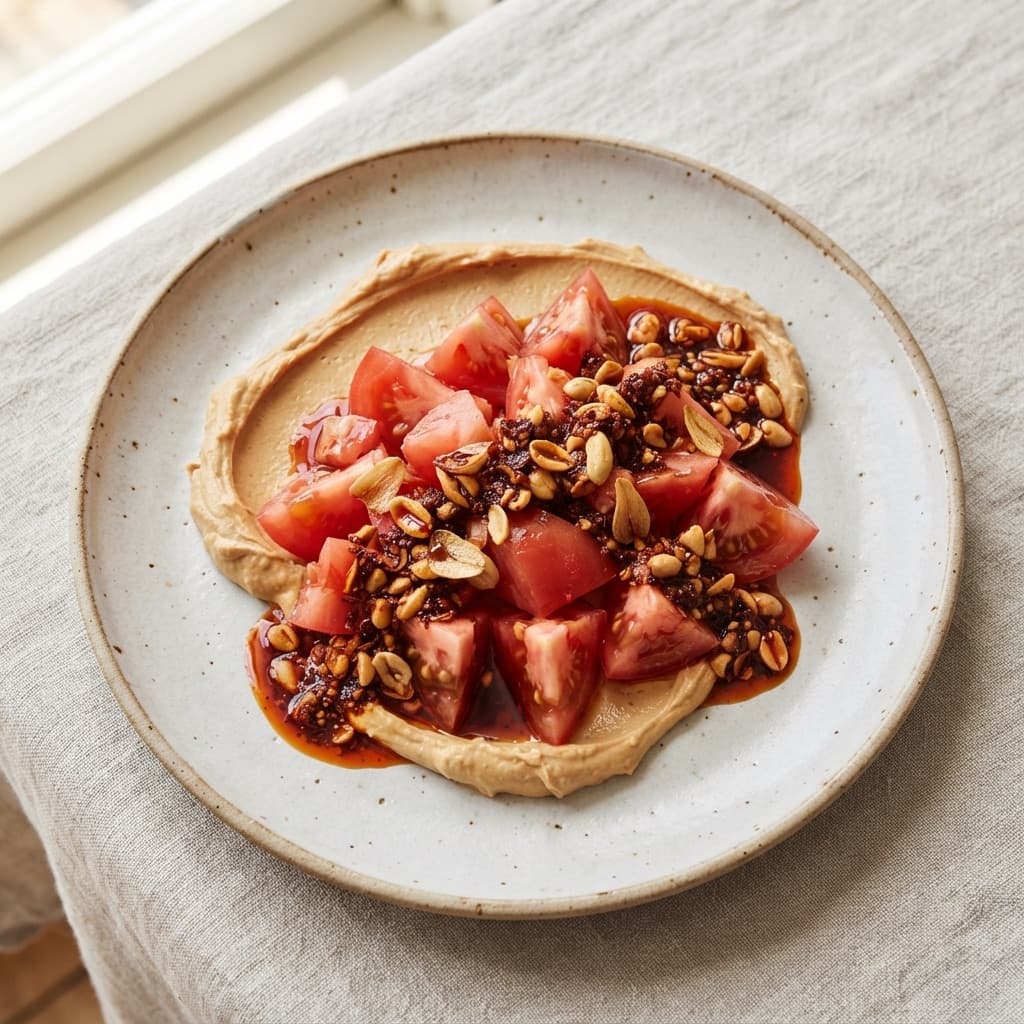 Tomato Salad with Whipped Peanut Butter & Salsa Macha