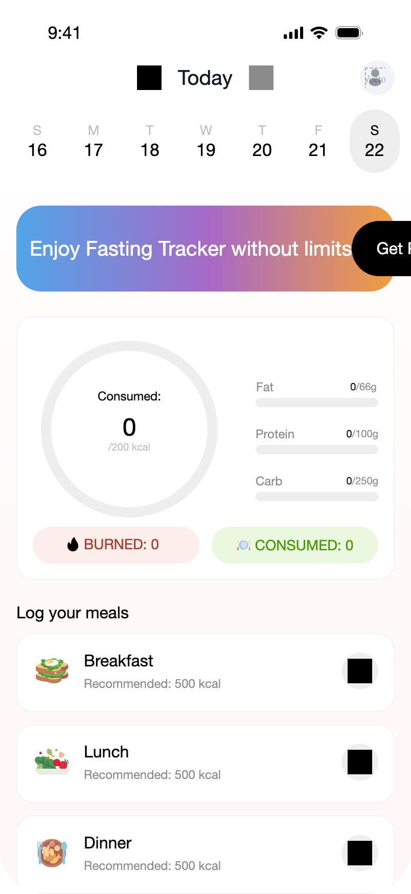 Diat daily calorie budget screen